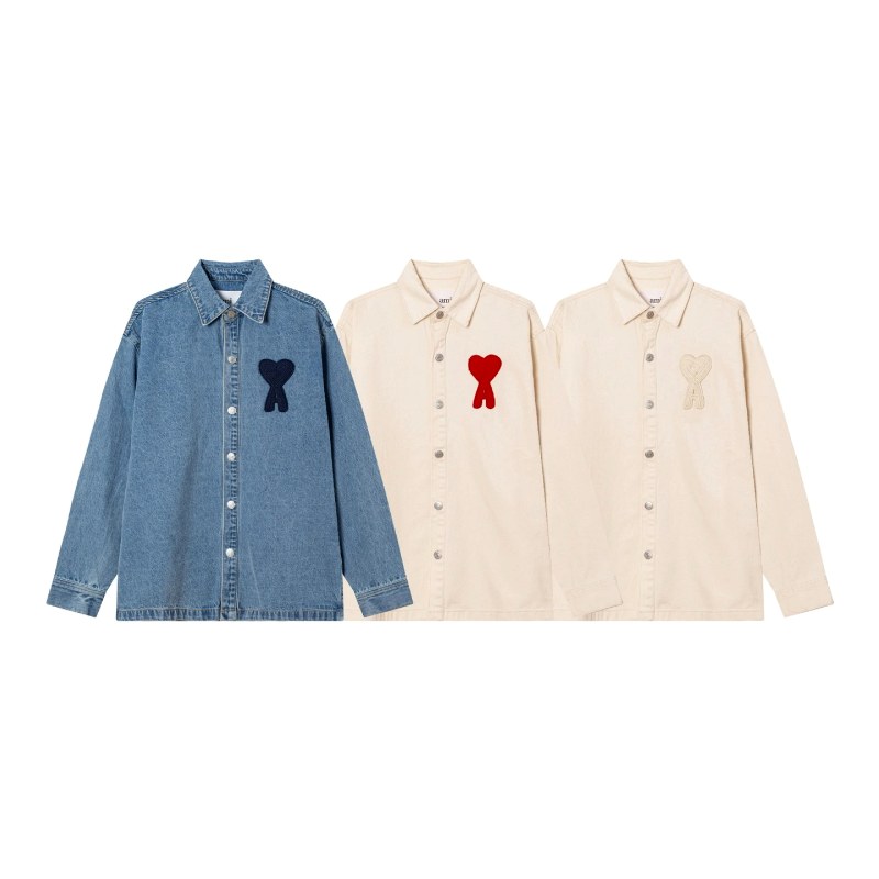 Ami Paris Heart-Embroidered Denim Shirt Review: Loupe-Checking the Heart Motif in Blue and Cream
